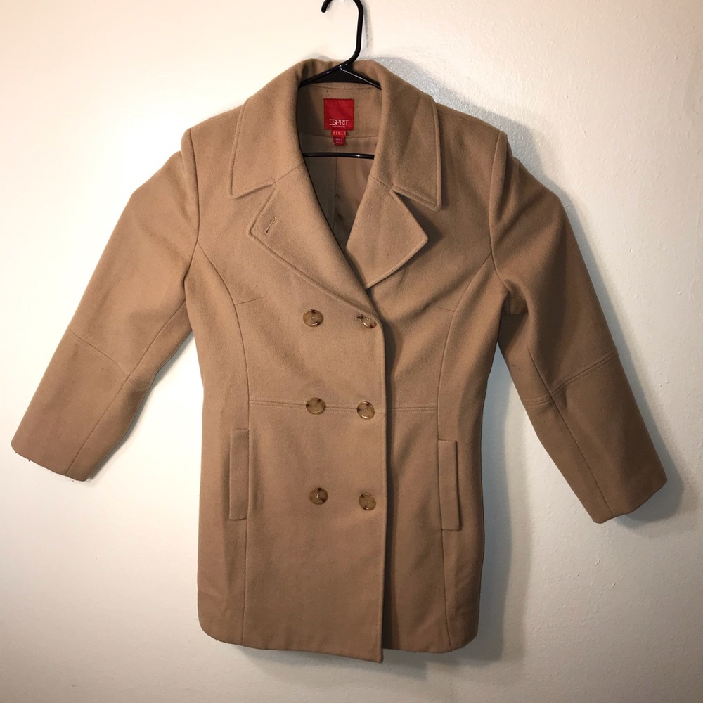 Esprit Tan Peacoat Women Size L Wool Blend